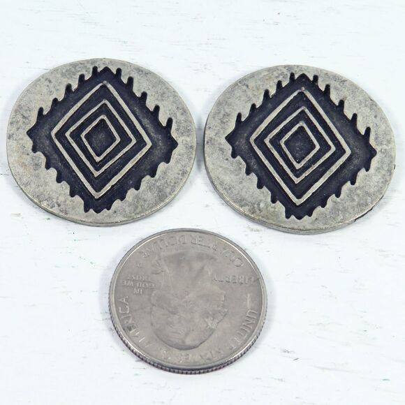 Vintage Aztec Style Metal Cabochons, Jewelry Making Supplies, Dangle Attachments - Picture 3 of 6